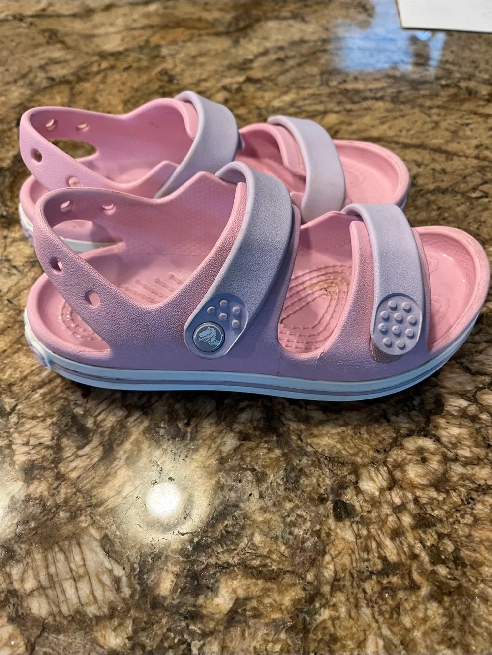 CROCS Kids Pink Sandals with Lavender Straps